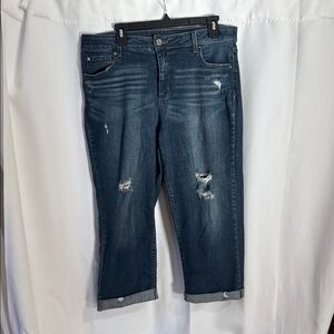 Time and Tru Dark Blue Distressed Cropped Jeans